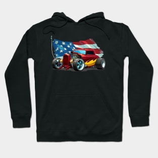 Hot Rod Fourth of July American Flag 4th of July Patriotic Custom Classic Vintage Retro Hot Rod Hoodie